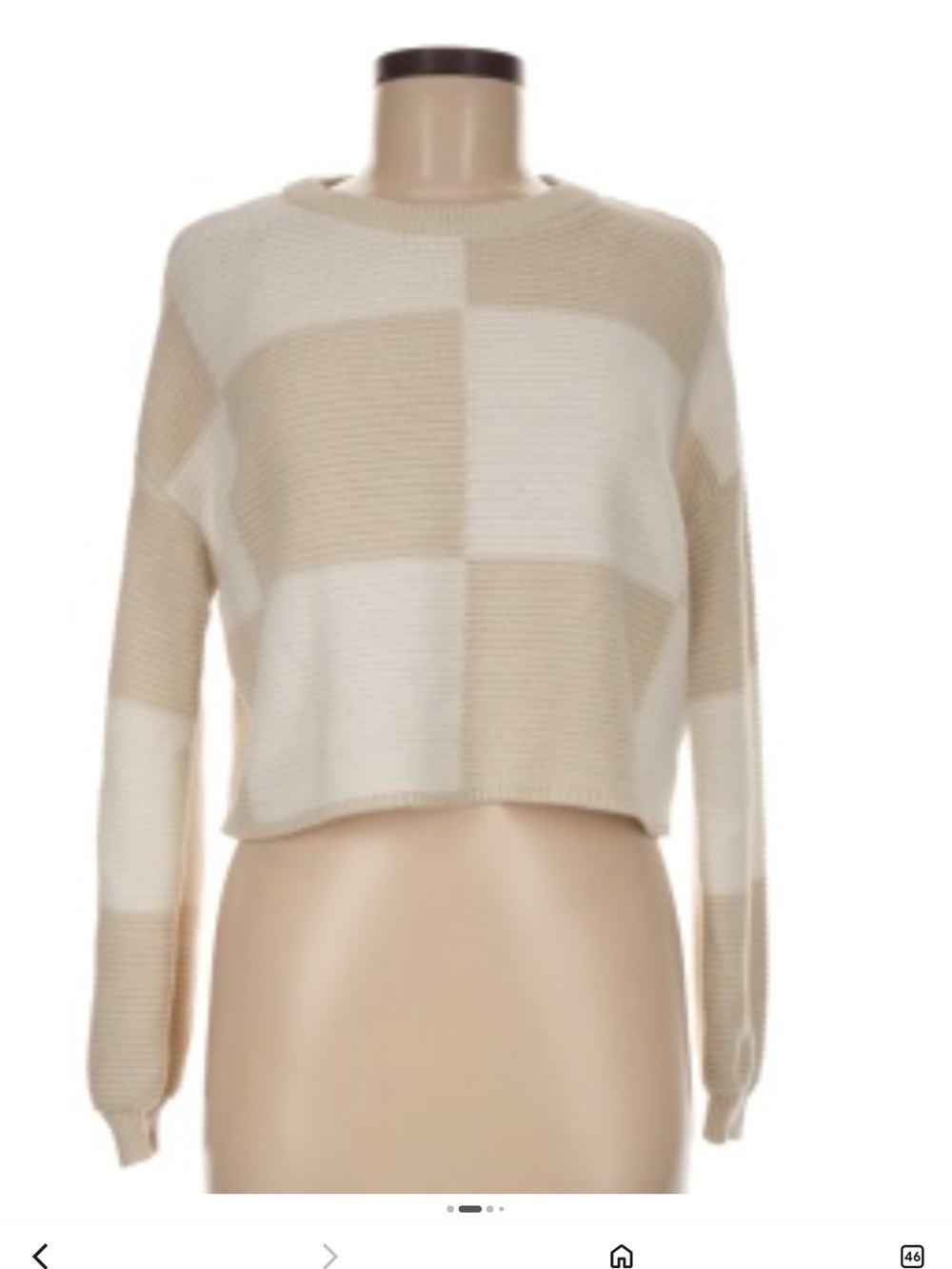 moon & madison Cream Tan Check Rib-Knit Cropped Sweater NWOT small color block